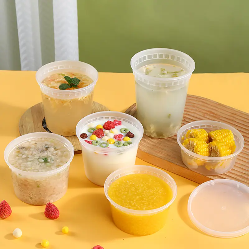 Recipiente de comida de plástico transparente redondo de 12 onças