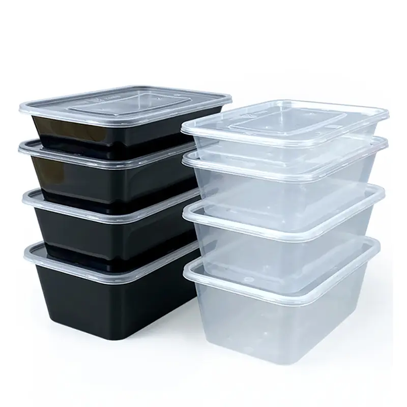 Recipiente para alimentos de plástico retangular transparente de 750ml